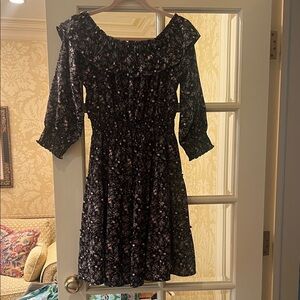 Floral Black Dress with Ruffle Details